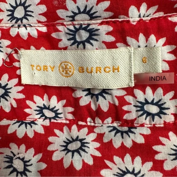 Tory Burch Jayne tunic red daisy floral print sequins embroidery boho spring - Picture 13 of 15